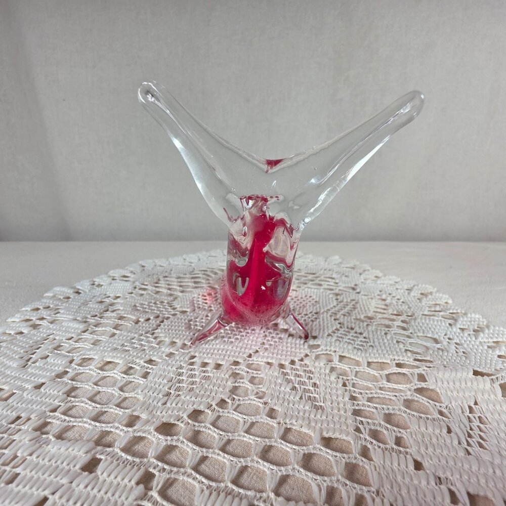 Handcrafted Clear & Red Glass Dolphin Figurine - Picture 5 of 5
